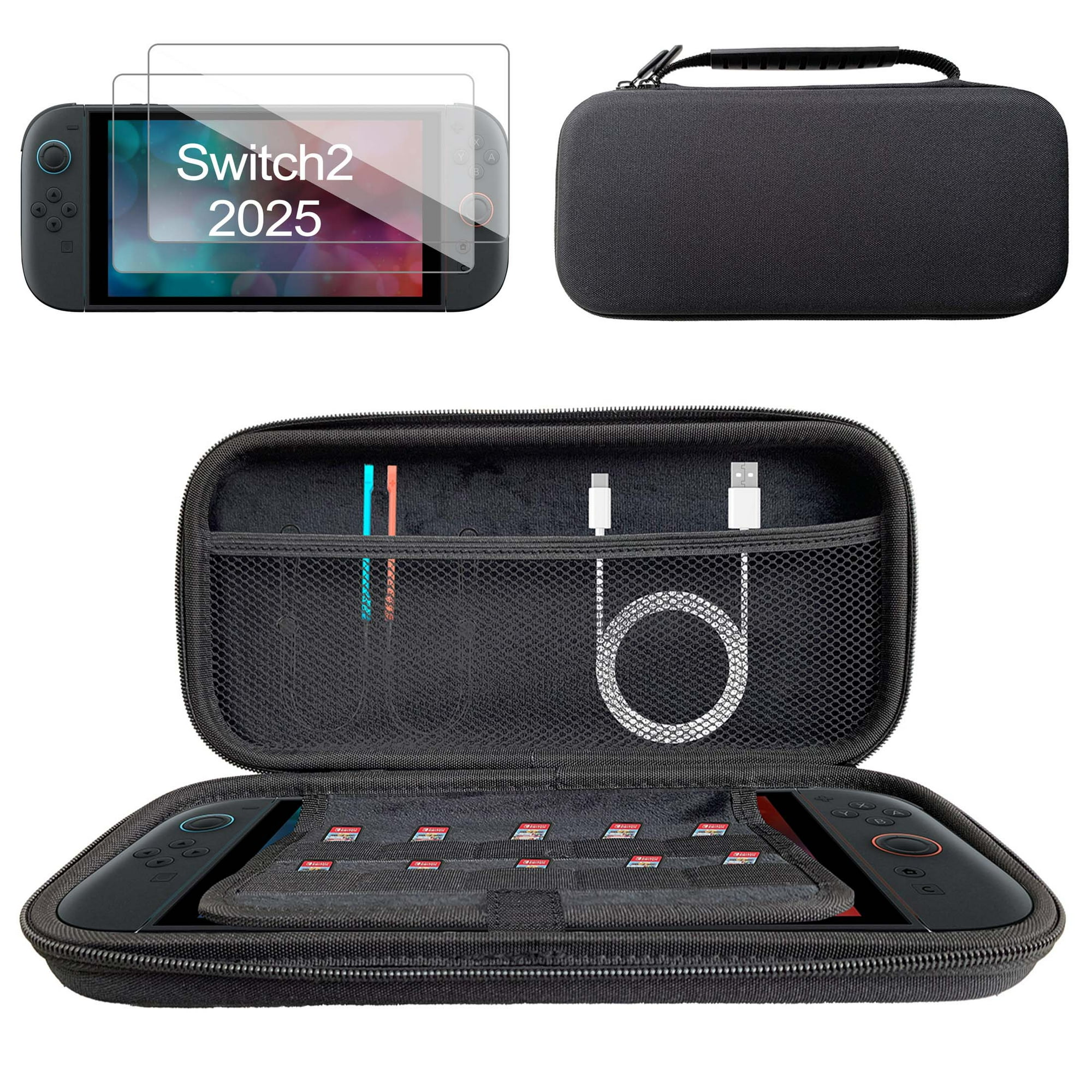 Genérico - Estuche Protector Para Nintendo Switch 2 (2025) - Funda De Transporte Ultra Suave Negra Con 10 Ranuras Para Juegos | Resistente A Golpes Y Agua