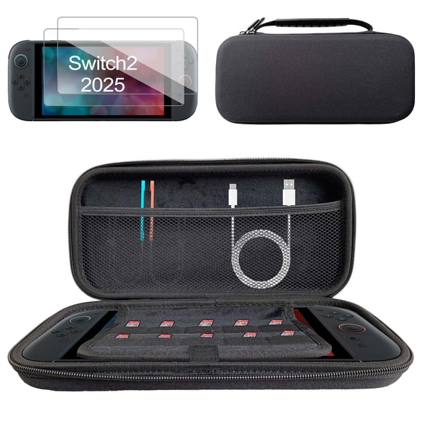 Estuche Protector para Nintendo Switch 2 (2025) - Funda de Transporte Ultra Suave Negra con 10 Ranuras para Juegos | Resistente a Golpes y Agua