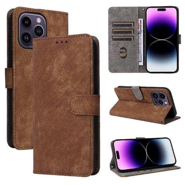 Funda Billetera para iPhone 16 Pro con Soporte - Cartera de Cuero con Ranuras Marrón