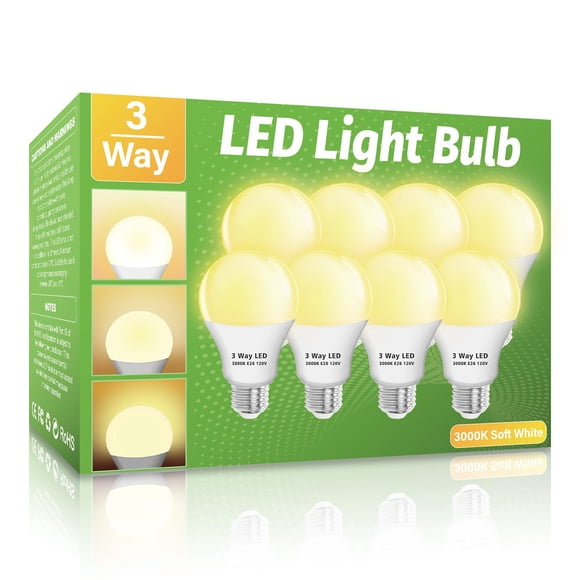 Bombillas Led De 3 Vías Paquete De 8 Unidades 3000 K Color Blanco Suave