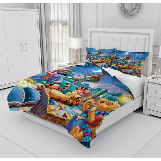 Cover Set Soft Bedding Set Winnie The Pooh Bedroom Decor Kids Gift3-Piece Bedding Set (1 Duvet Cover + 2 Pillow Shams)