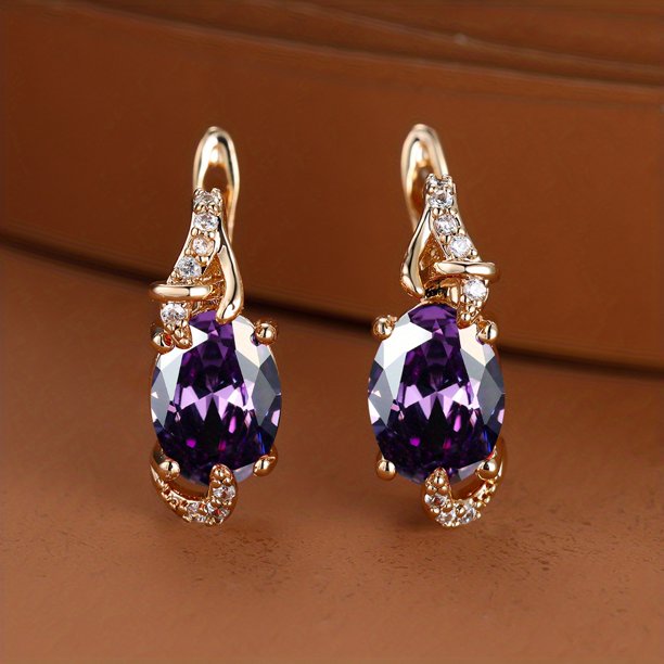 18K Gold Plated Blue Sapphire Stud Earrings - Trendy Women's Anniversary Jewelry with Oval Cut White Blue Red Pink Stones