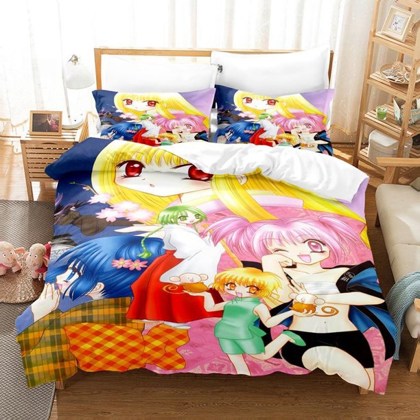 Anime Kawaii Girls Tokyo Mew Mew Bedding Set Single Twin Full Size Bed Set Adult Kid Bedroom Duvetcover Sets Bed Sheets