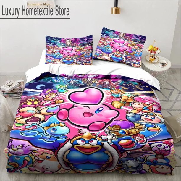 Kawaii K-kirbys Cute Pink Bedding Set,Duvet Cover Comforter Bed Set Quilt Cover Pillowcase, Boys Girls Adult Bed Sheets