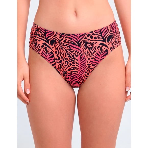 Bikini clásico costados drapeados estampado negro Talla 16