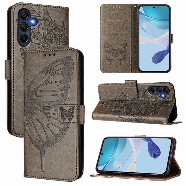 Funda Cartera Mariposa Para Samsung Galaxy A16 5g Con Soporte Y Ranuras Para Tarjetas Gris