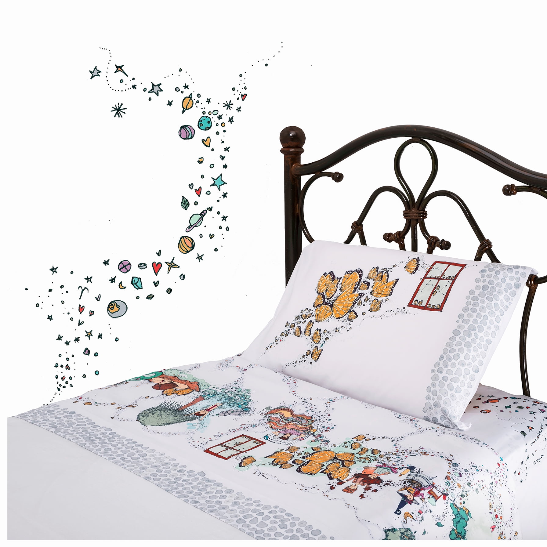 Cherry Blossom - Juego De Sábanas 1.5 Plazas Susurros Y Las Mariposas