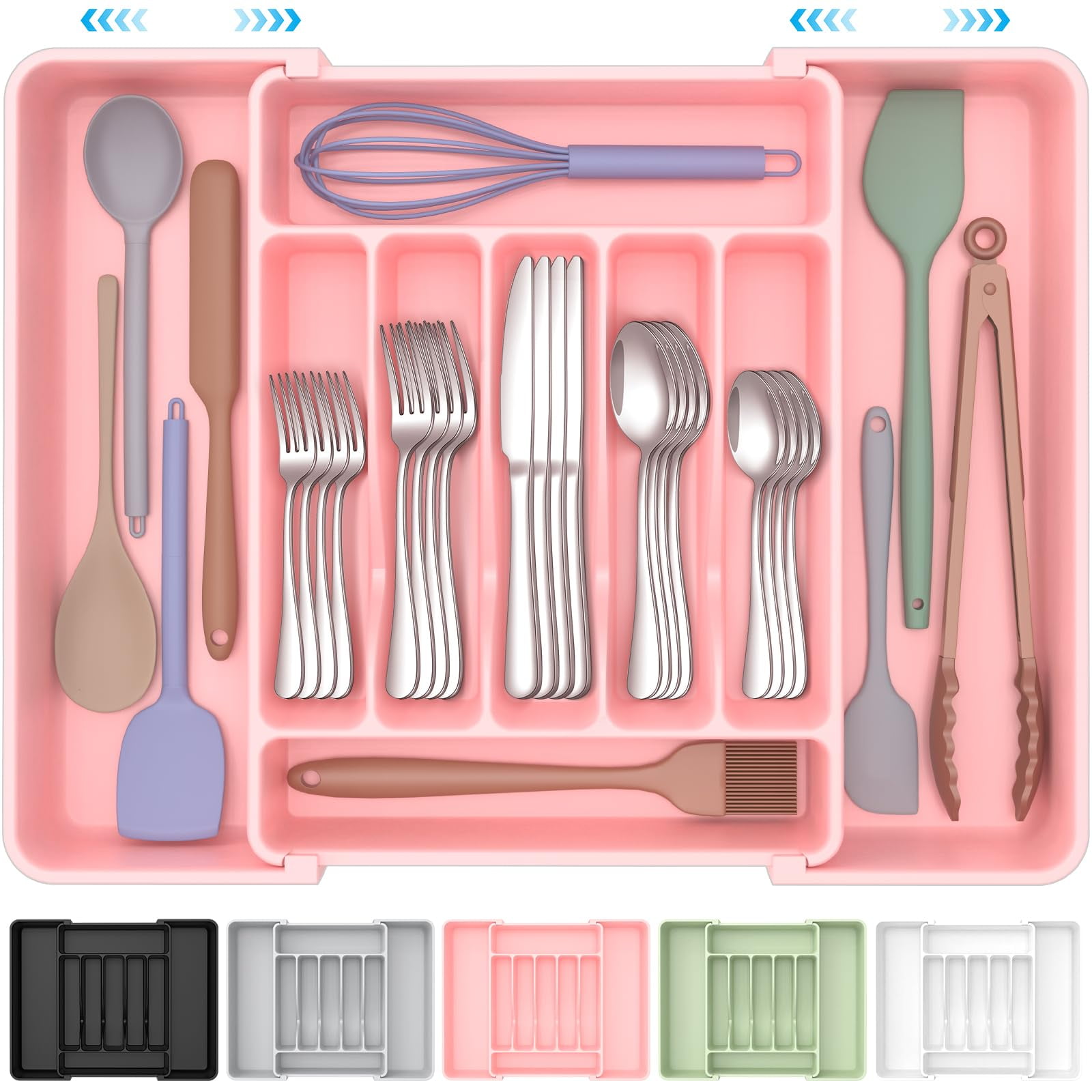 Organizador De Cubiertos Ukeetap, Extra Grande, Expandible, Rosa
