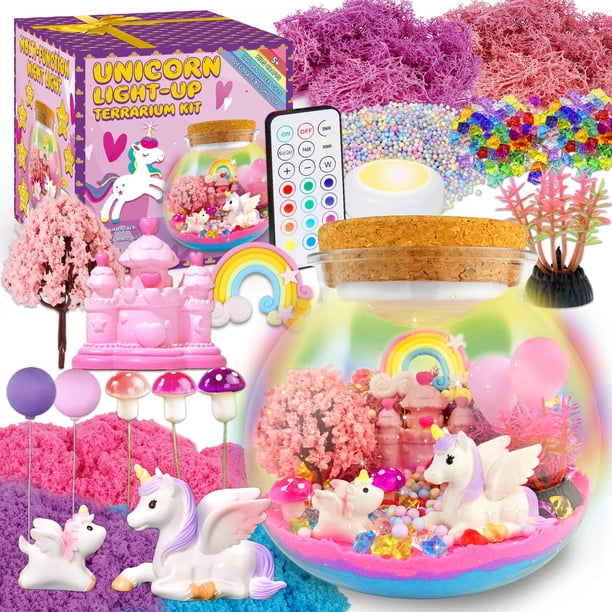 Kit de manualidades con forma de unicornio para terrario, 7 de julio, con luz nocturna LED para niñas de 5 a 10 años