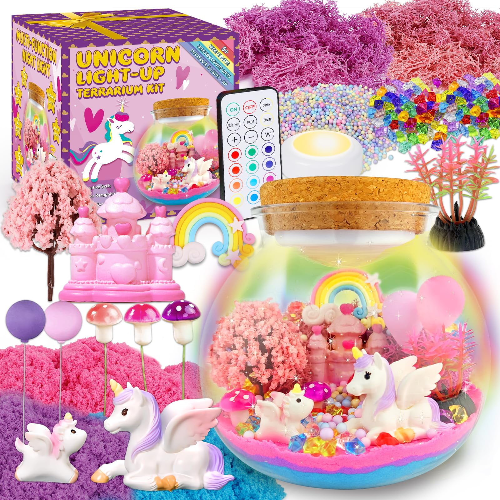 7july - Kit De Manualidades Con Forma De Unicornio Para Terrario, 7 De Julio, Con Luz Nocturna Led Para Niñas De 5 A 10 Años