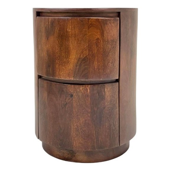 Mesa de noche Pemberly Row redonda de 46 cm, madera de mango, 2 cajones
