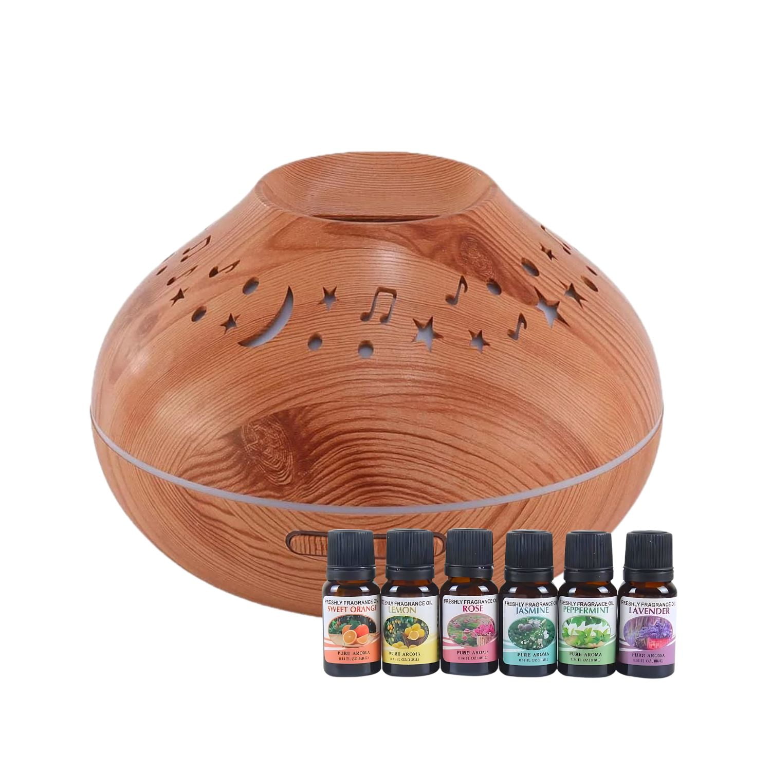 Disparo - Pack Humidificador Cafe Luna Y Estrella + 6 Esencias Aromaticas