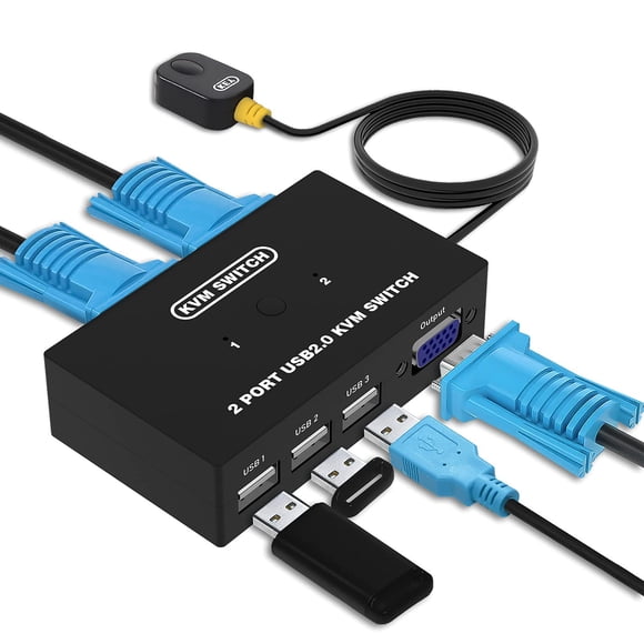 Conmutador KVM DGODRT 2 PC 3 USB VGA – Selector de Monitor