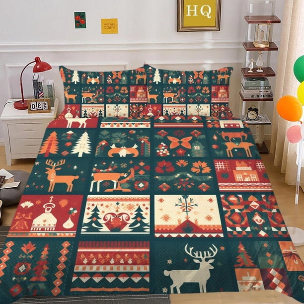 Christmas Tree Gifts Santa Claus Quilt Duvet Cover Set Super 3-Piece Bedding Set