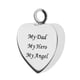 thumbnail image 2 of Colgante de Acero Inoxidable en Forma de Corazón para Cremación, Mi Papá, Mi Héroe, Mi Ángel, 2 of 3