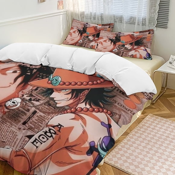 PortgasD Ace Bed Duvet Cover Funny Anime Cartoon Bedding Sets Lightweight 3 Piece Comforter Sets