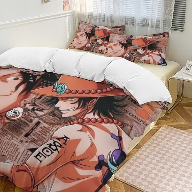 PortgasD Ace Bed Duvet Cover Funny Anime Cartoon Bedding Sets Lightweight 3 Piece Comforter Sets