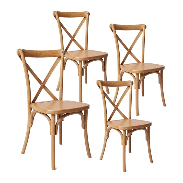 Pack 4 Sillas Terraza Comedor Crossback Apilables Polipropileno Acabado Madera