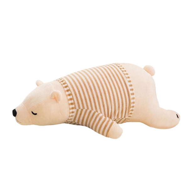 Lindo oso durmiente muñeco de peluche almohada de dibujos animados duradero cómodo cojín acompañar juguete de peluche para Navidad niños sofá sala de Blanco 35cm