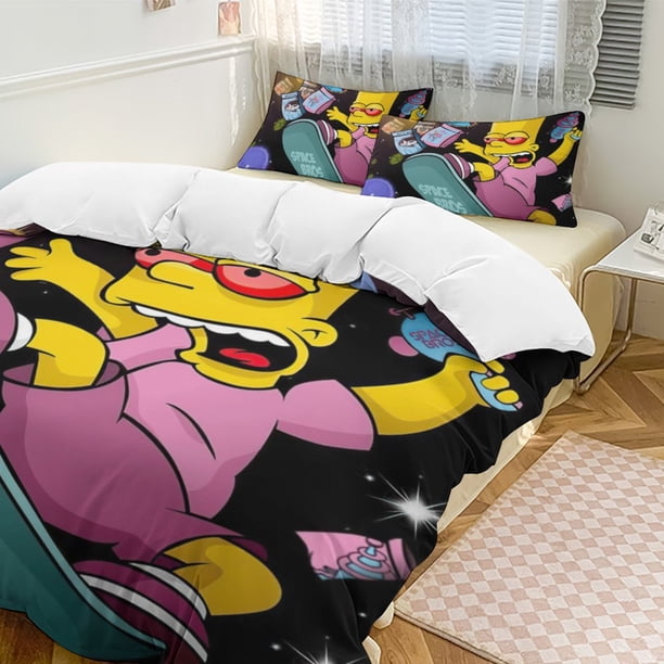 x522 The Simpsons The Simpsons 3-Piece Bedding Set Warm And Comfortable Soft Duvet Cover Bed Set with 1 Duvet Cover And 2 Pillowcases for Bedroom b522