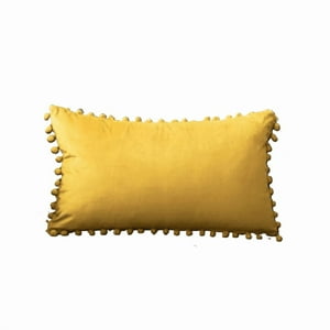 Genérico - Pack De 2 Fundas De Cojín Terciopelo Con Pompones 30X50 Cm Amarillo