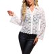 thumbnail image 1 of INSPIRE CHIC Blusas de Mujer con Manga Larga Acampanada, Escote en V, Encaje, Botones, L Blanco, 1 of 5