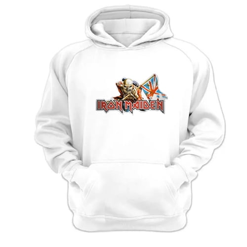 Polerón Canguro Iron Maiden Blanco Talla Xl Unisex