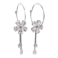 Elbauldejuma - Argollas Largas Hoop Cristal Zirconia Baño De Oro Blanco