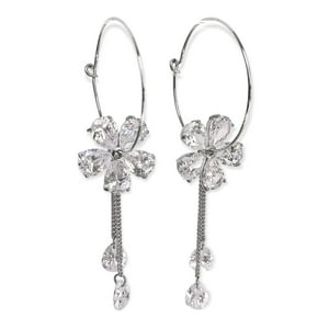 Elbauldejuma - Argollas Largas Hoop Cristal Zirconia Baño De Oro Blanco