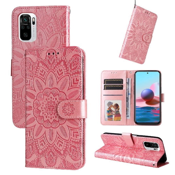 Funda tipo cartera FOXDOCK para Xiaomi Redmi Note 10s 4G , diseño girasol en relieve, cuero PU, cierre magnético, soporte y tarjetero