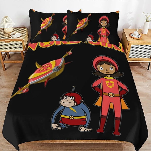 WordGirl Cartoon Bedding Se Ultra Soft Skin-Friendly Duvet Cover3 Piece, Cute Comforter Cover Bed Set