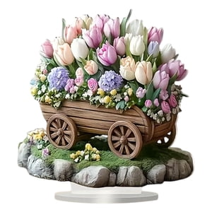 Bothyi - Decoración De Carrito De Flores 2D, Adorno De Escritorio Plano Para Estantería, Mesa De Estudio