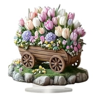 Bothyi - Decoración De Carrito De Flores 2D, Adorno De Escritorio Plano Para Estantería, Mesa De Estudio