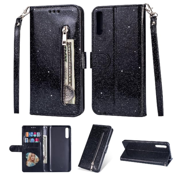 Funda para FOXDOCK Elegante funda Samsung Galaxy A70 Glitter con cremallera-Ideal para el uso diario