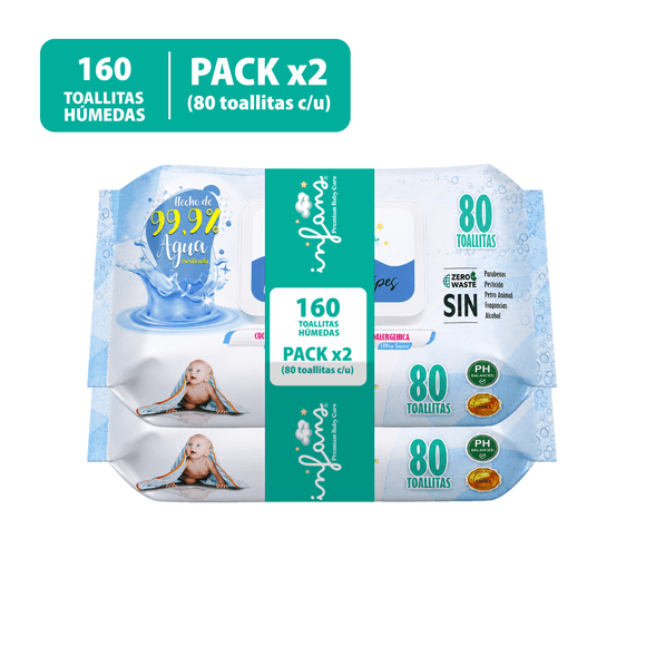 INFANS 99,9% Agua Water Baby Wipes Toallitas Húmedas - 160 Unidades