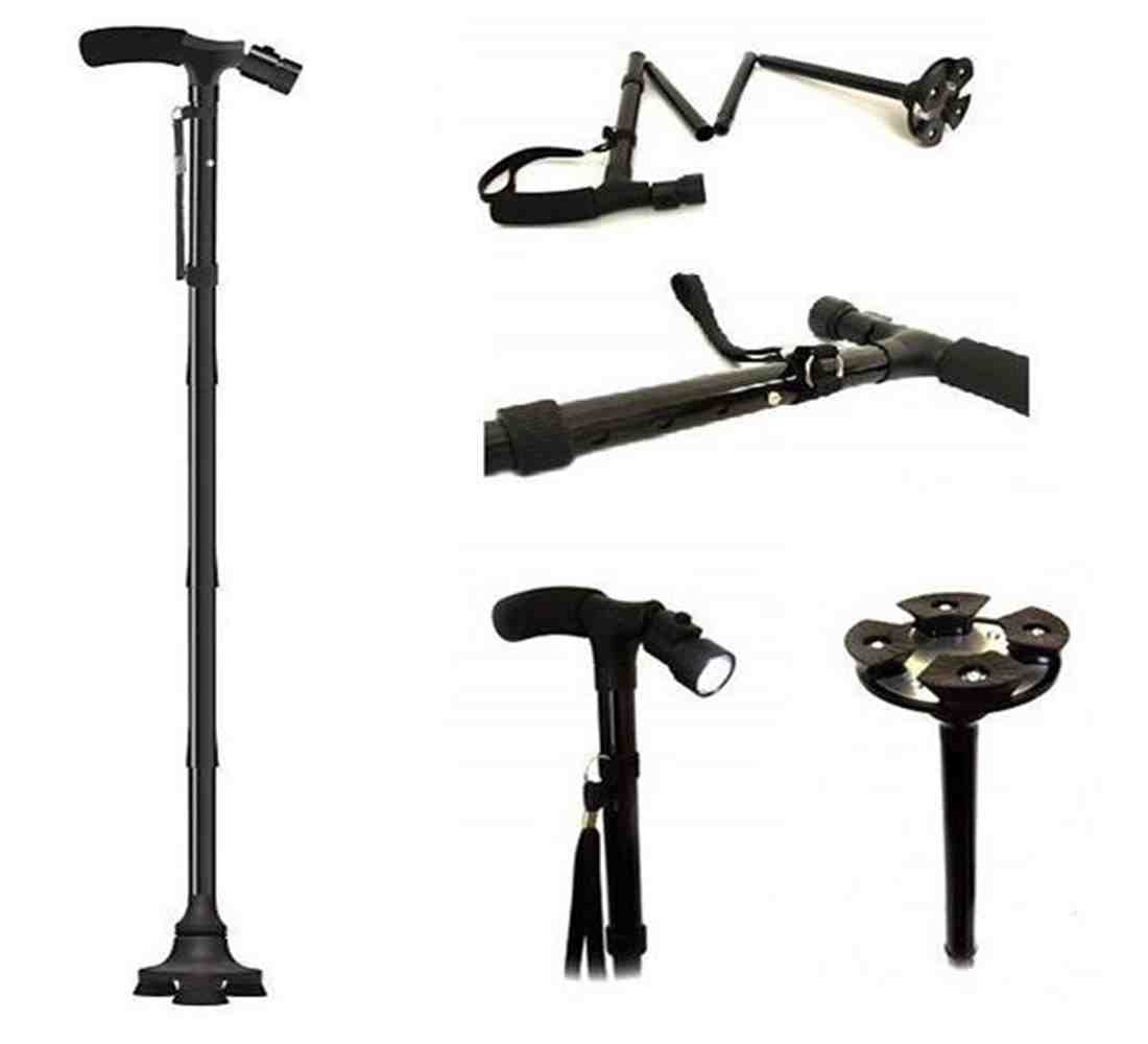 Movi - Bastón Plegable Luz Led 4 Apoyos,Ortopédico