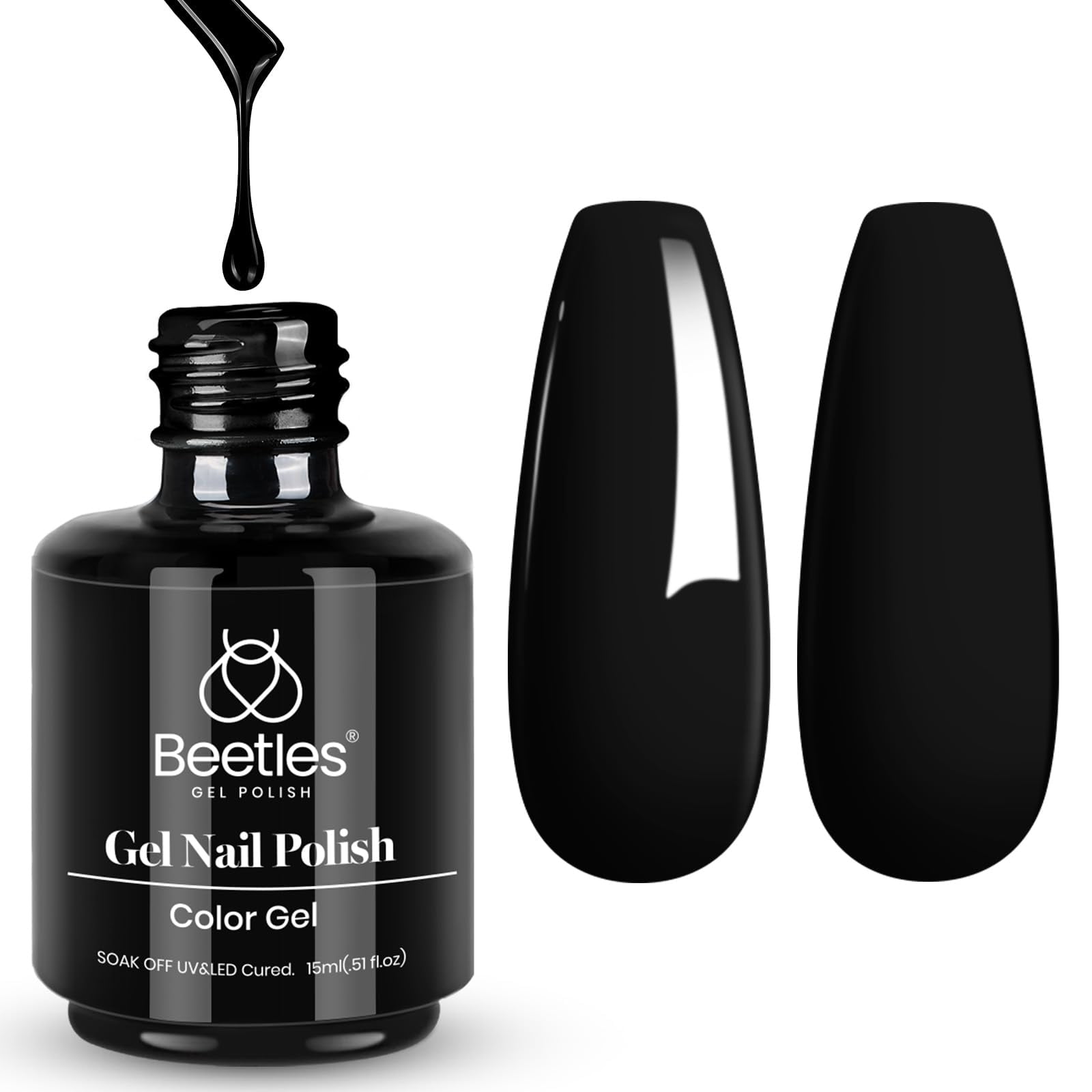 Beetles Gel Polish - Esmalte De Uñas En Gel Beetles Audrey Black Color 15 Ml Soak Off