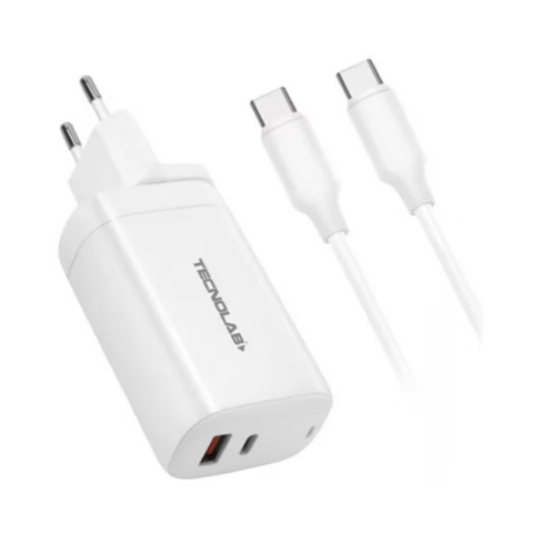 Tecnolab - Cargador Usb Usb Carga Rapida + Cable Tipo C A Lightning Blanco