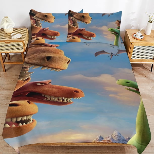 The Good Dinosaur Cartoon Bedding Sets Ultra Soft Skin-Friendly Duvet Cover 3 Piece, Cute Comforter Cover Bed Set for Boys Girls Kids