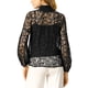 thumbnail image 3 of INSPIRE CHIC Blusa Transparente de Encaje Floral para Mujer con Cuello Alto y Mangas Largas Abullonadas L Negro, 3 of 6