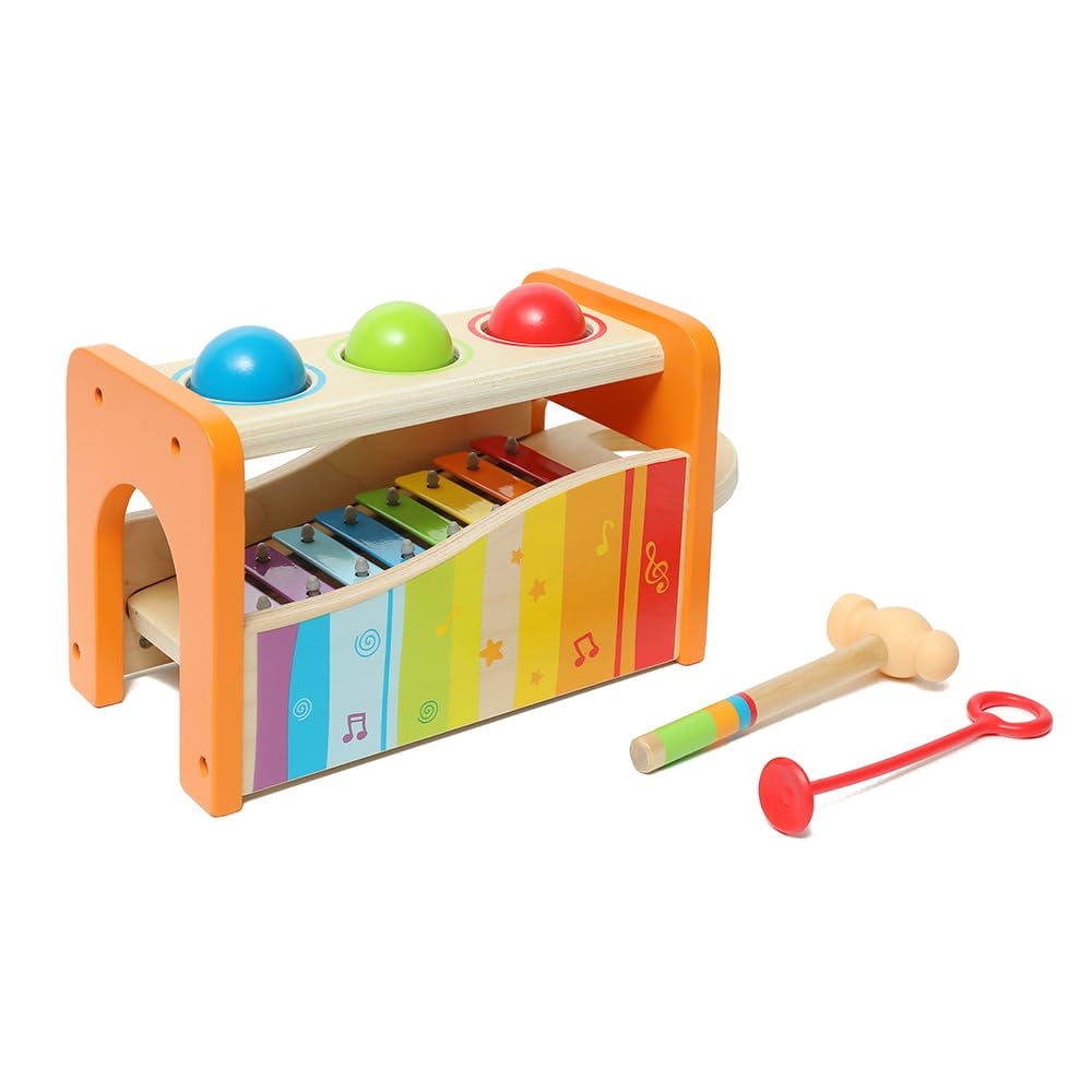 Hape - Banco Musical Con Forma De Juguete Pound & Tap Con Xilófono Deslizante