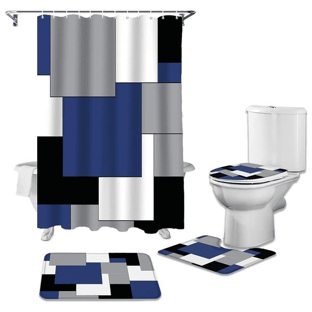 Set Juego De Baño Con Cortina Cubre Inodoro 4 Piezas