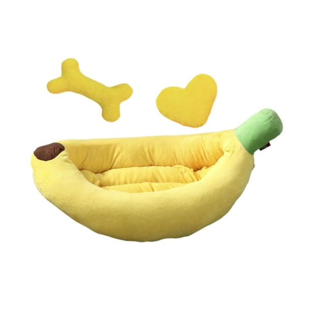 Cama para Mascotas Cama para Perros Cama para Gatos Cama Banana Lavable Diseño Divertido de Peluche Algodón Transpirable Adecuada para Perros Pequeños L
