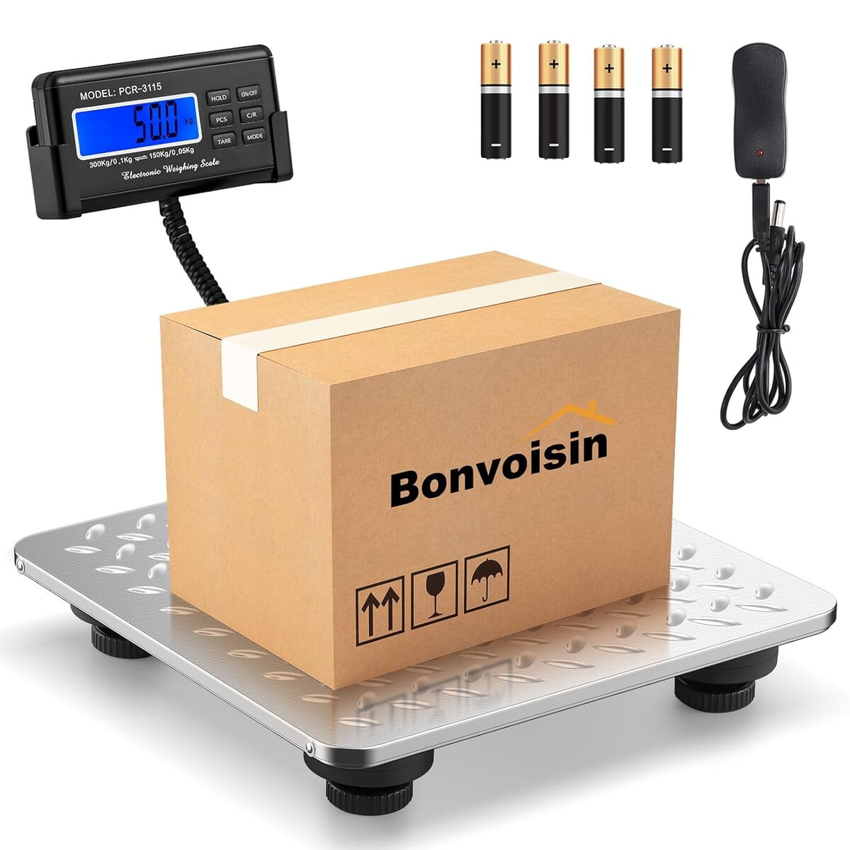 Balanza Postal Bonvoisin 300kg Acero Inoxidable Lcd