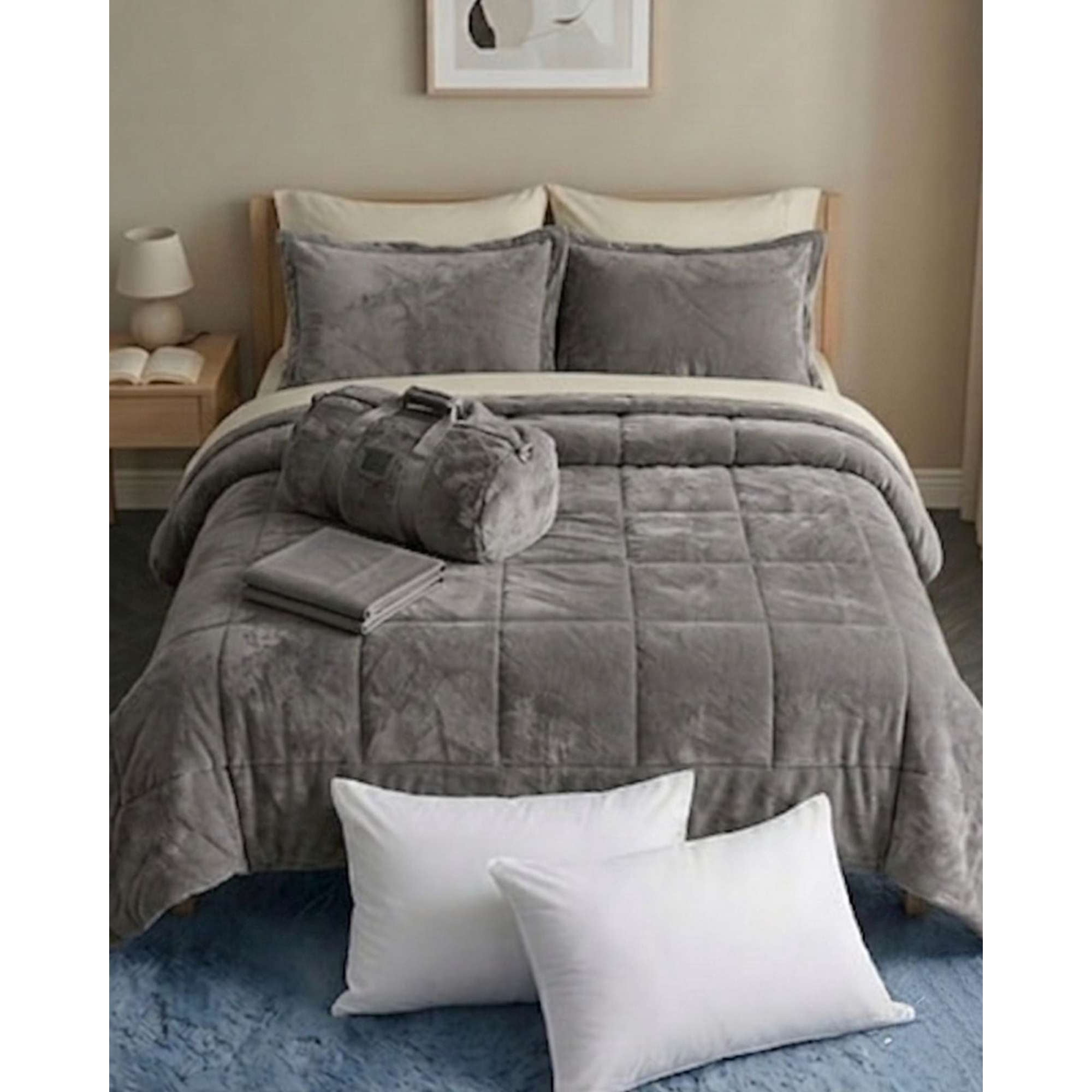 Imac Hogar - Plumón Cubrecama Chiporro Velvet Ultra Soft Premium + Sábana Bajera Y Almohadas 230x250cm