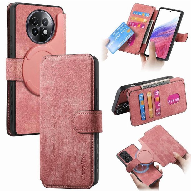 Funda Billetera Magnética para Realme 13 Plus 5G Soporte Tarjetas Desmontable Rosa