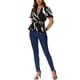 thumbnail image 2 of INSPIRE CHIC Blusa Elegante con Volantes para Mujer, Escote en V Cruzado, Cintura Elástica con Cinturón, Chic Elegante, L Negro, 2 of 6