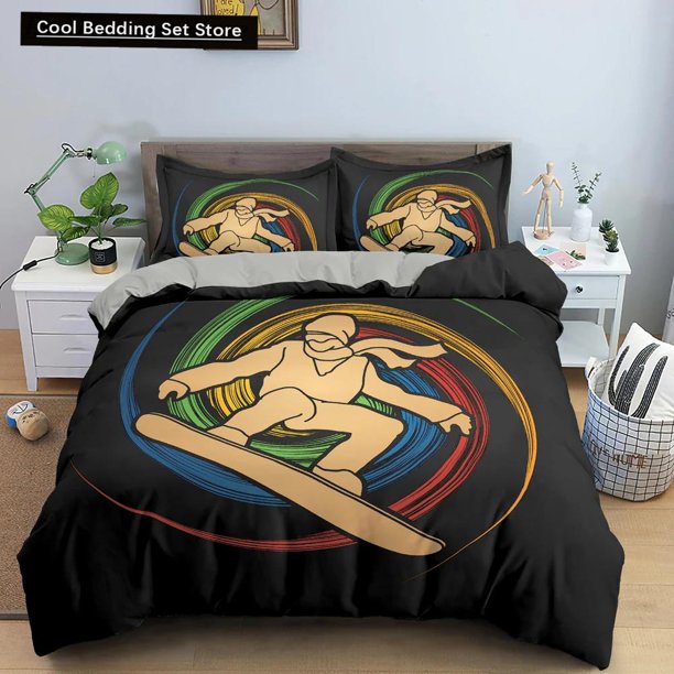 Sport Player Duvet Cover Skiing Action Bedding Set Teens Adults Extreme Sport Soft Black Polyester Quilt Cover Bed Sheets