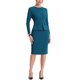 thumbnail image 2 of INSPIRE CHIC Vestido ajustado de mujer con peplum, atuendo de maestra para el regreso a clases, cuello redondo, manga larga, vestido de trabajo de cintura alta, midi, azul lago XS, 2 of 6