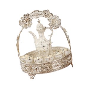 Magideal - Juego De Cafetera Turca De Estilo Vintage, Juego De Servicio De Té, Juego De Tazas De Café Turco, Juego De Servicio De Artesanía Para Decoración De Do Plata